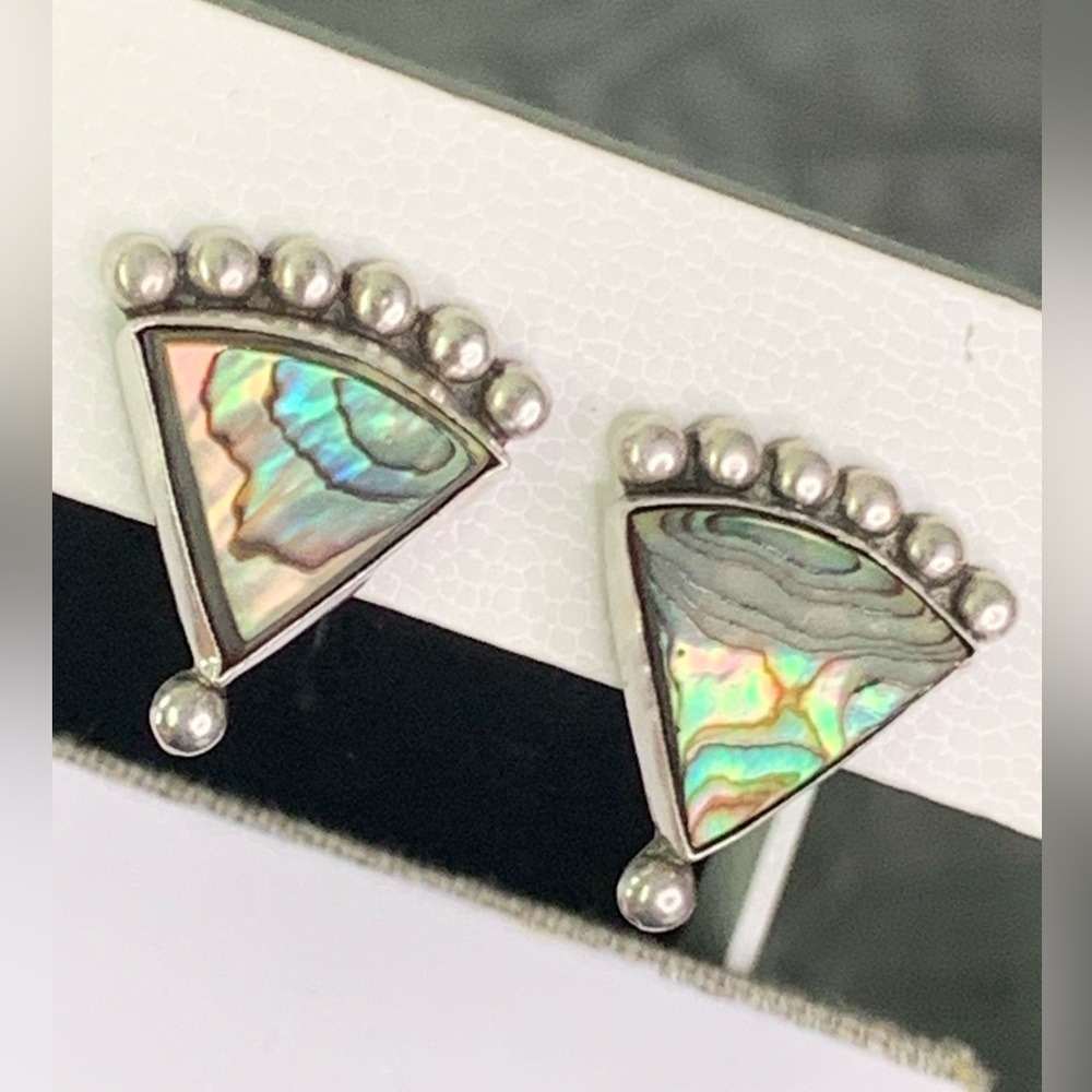 Beautiful VTG MEXICO 925 Sterling Silver Classic Abalone Screwbacks Earrings
